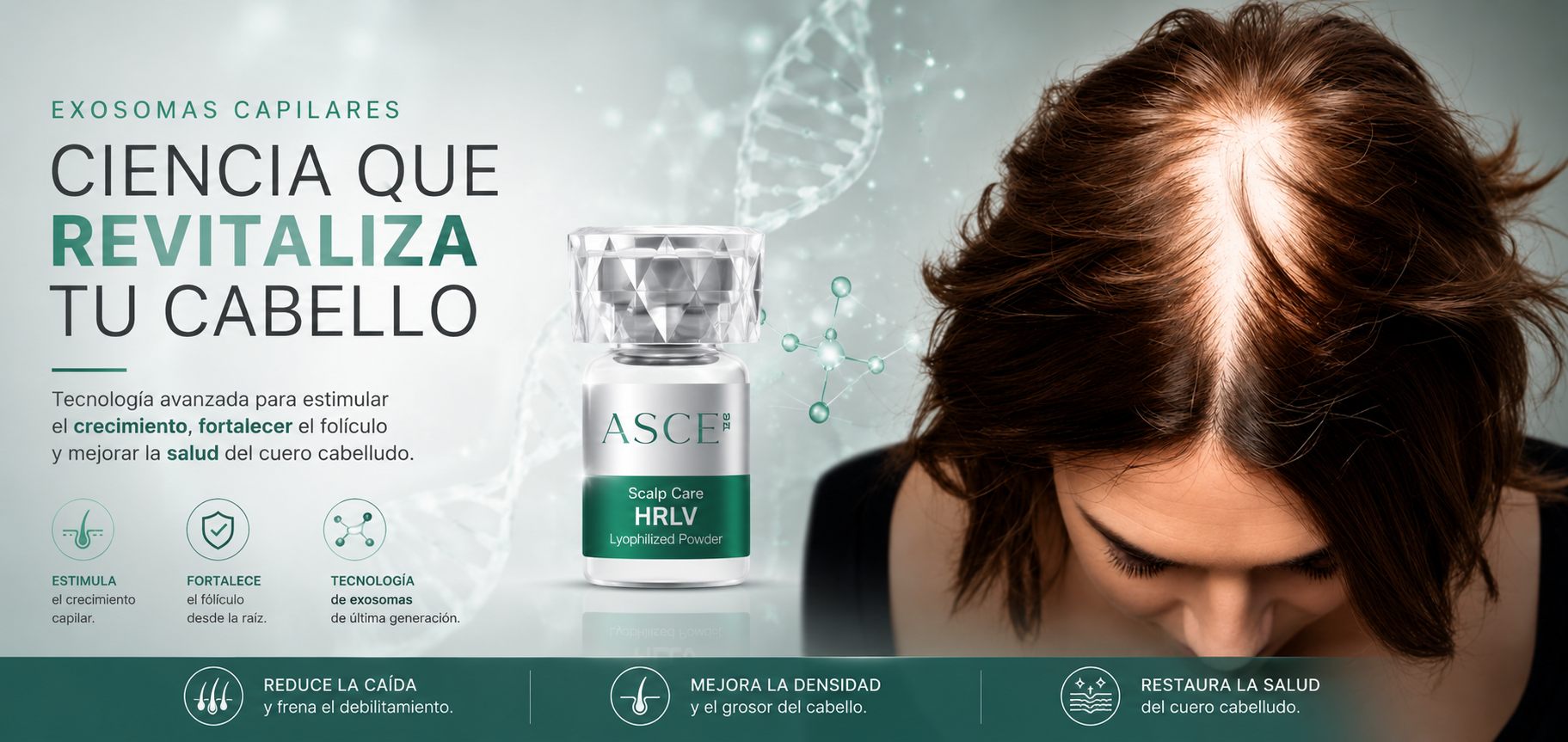 ASCE+ Hair / Scalp (HRLV) de ExoCoBio, la línea de exosomas capilares que utiliza Clínica Villarrica